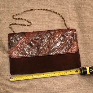 Vintage leather evening bag brown suede/snakeskin